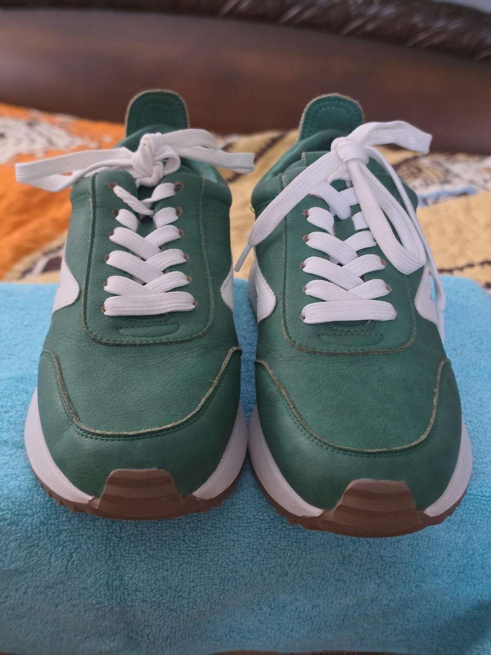 Women Green Athletic Sneakers with White Accents